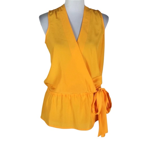 Michael Kors Tops - Michael Kors Gold/ Yellow Faux Wrap Side Tie Sleeveless Peplum Top Size Large